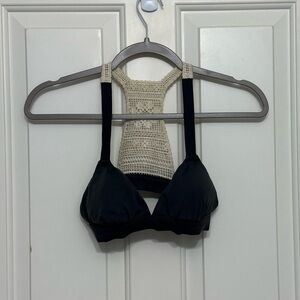Grey and White Bralette with Crocheted Back